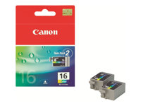 Canon BCI-16 - 2-pack - gul, cyan, magenta - original - bläcktank - för i90; PIXMA iP90, iP90v, mini220; Canon SELPHY CP500, DS700, DS810 9818A002
