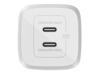 Belkin BoostCharge Pro GaN strömadapter - PPS- och GaN-teknik - 2 x USB-C - 45 Watt WCH011VFWH