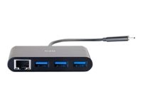 C2G USB C Ethernet and 3 Port USB Hub Black - Hub - 3 Ports - nätverksadapter - USB-C - Gigabit Ethernet x 1 + USB 3.0 x 3 82406