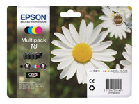 Epson 18 Multipack - 4-pack - 15.1 ml - svart, gul, cyan, magenta - original - blister med RF-larm/akustiskt larm - bläckpatron - för Expression Home XP-212, 215, 225, 312, 315, 322, 325, 412, 415, 422, 425 C13T18064022