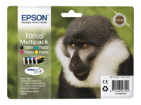 Epson T0895 Multipack - 4-pack - svart, gul, cyan, magenta - original - blister med RF-larm/akustiskt larm - bläckpatron - för Stylus S21, SX100, SX105, SX115, SX215, SX218, SX400, SX405, SX415; Stylus Office BX300 C13T08954020