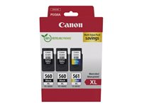 Canon PG-560XL x2/CL-561XL Multi Value Pack - 3-pack - Lång livslängd - svart, färg (cyan, magenta, gul) - original - hängande låda - bläckpatron - för PIXMA TS5350, TS5351, TS5352, TS5353, TS7450 3712C009