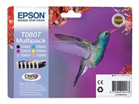 Epson T0807 Multipack - Svart, gul, cyan, magenta, ljus magenta, ljus cyan - original - blister med RF-larm/akustiskt larm - bläckpatron - för Stylus Photo P50, PX650, PX660, PX700, PX710, PX720, PX730, PX800, PX810, PX820, PX830 C13T08074021